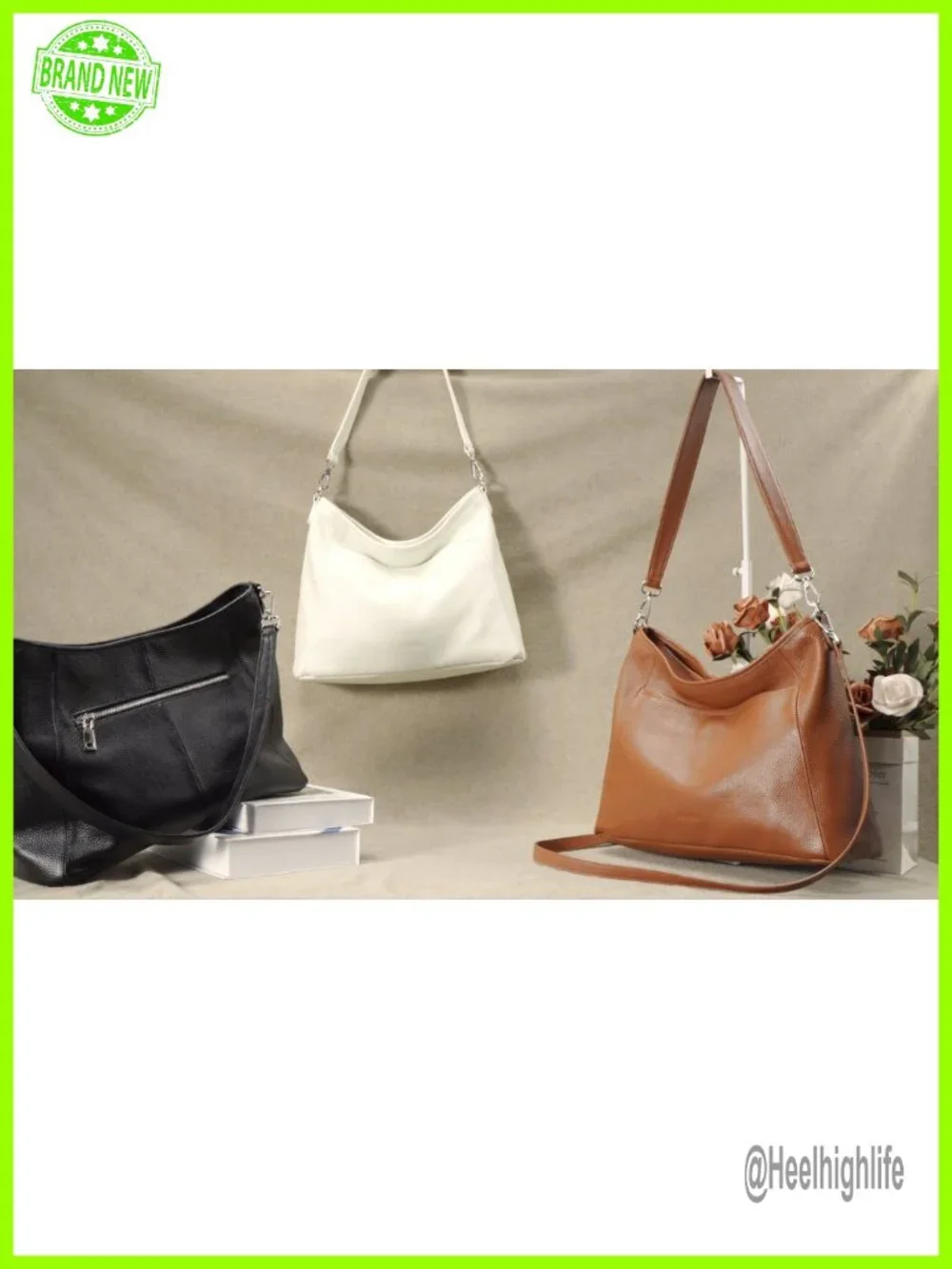 Genuine Leather Hobo Crossbody Bag with 2 Detachable Straps Large Capacity